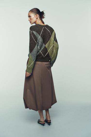 DIAMOND KNIT JUMPER - Brown / Green by Zara - Image 4