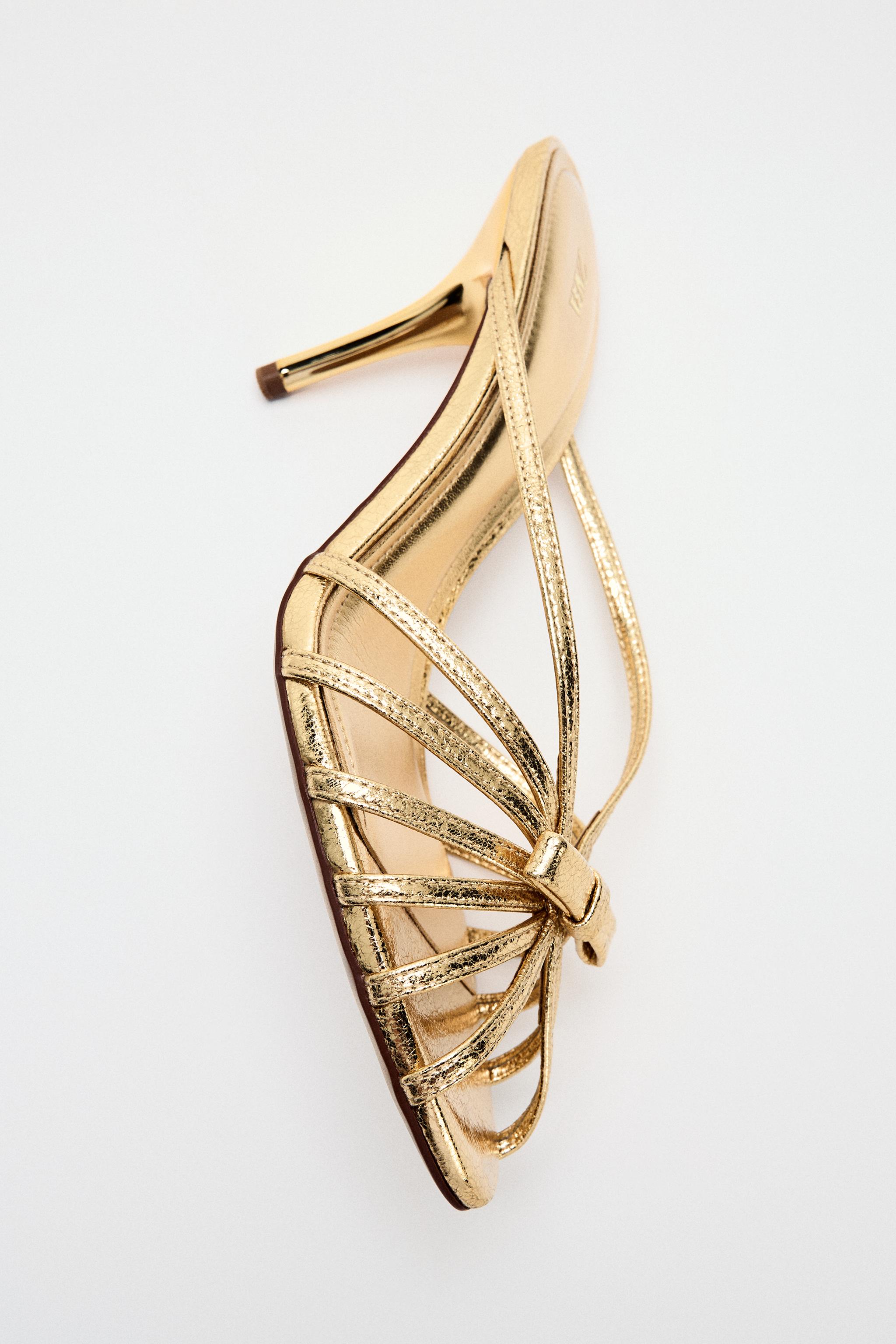 METALLIC BOW HIGH-HEEL SANDALS