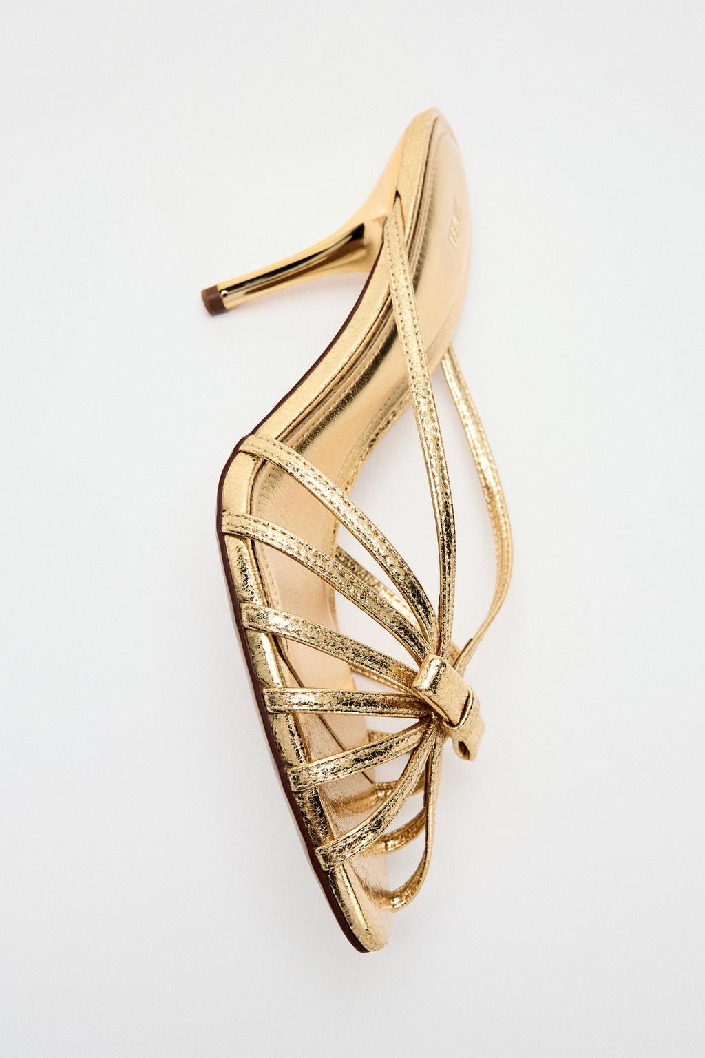 METALLIC BOW HIGH-HEEL SANDALS