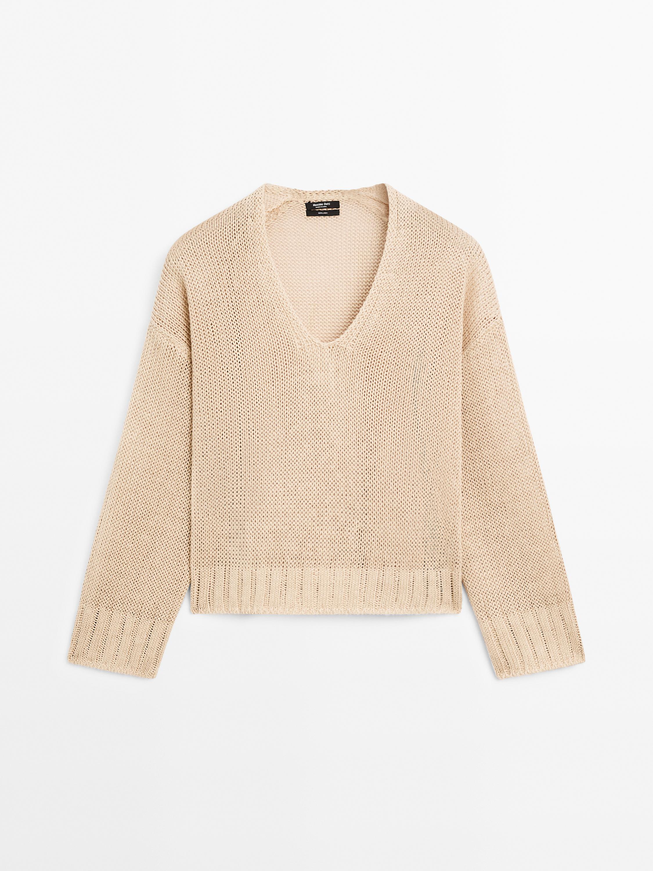 Pull en maille de lin à col V