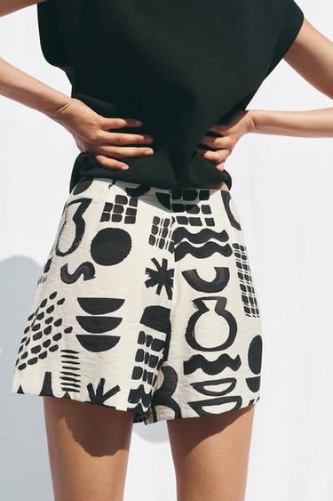 BUCKLE PRINT MINI SKIRT - Black / White by Zara - Image 4