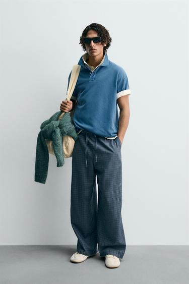 Zara WASHED PIQUÉ POLO - Light blue