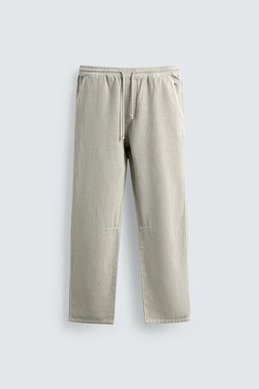 COTTON/LINEN STRAIGHT-LEG TROUSERS - Light grey by Zara