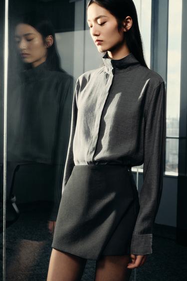 Zara 飄逸高領襯衫 - 灰色