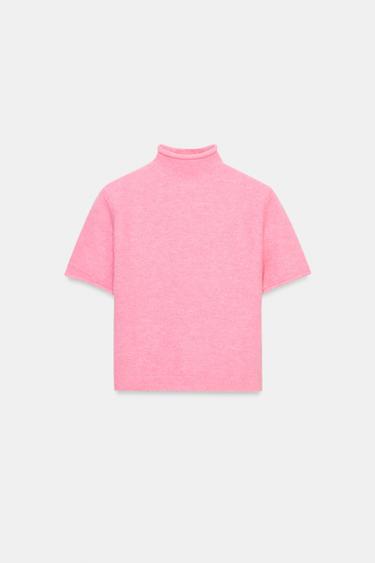 TRIKO MËNGË TË SHKURTRA THURJE SOFT - Rozë nga Zara