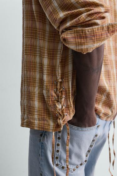 CHEMISE FLUIDE À CARREAUX ET LACETS - Oranges de Zara - Image 5