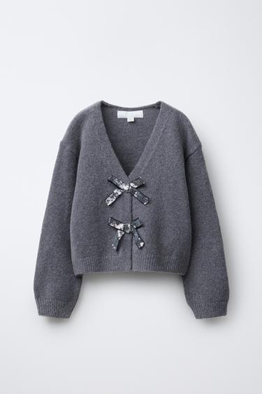 CHAQUETA PUNTO PICO LAZOS BRILLOS - Gris de Zara