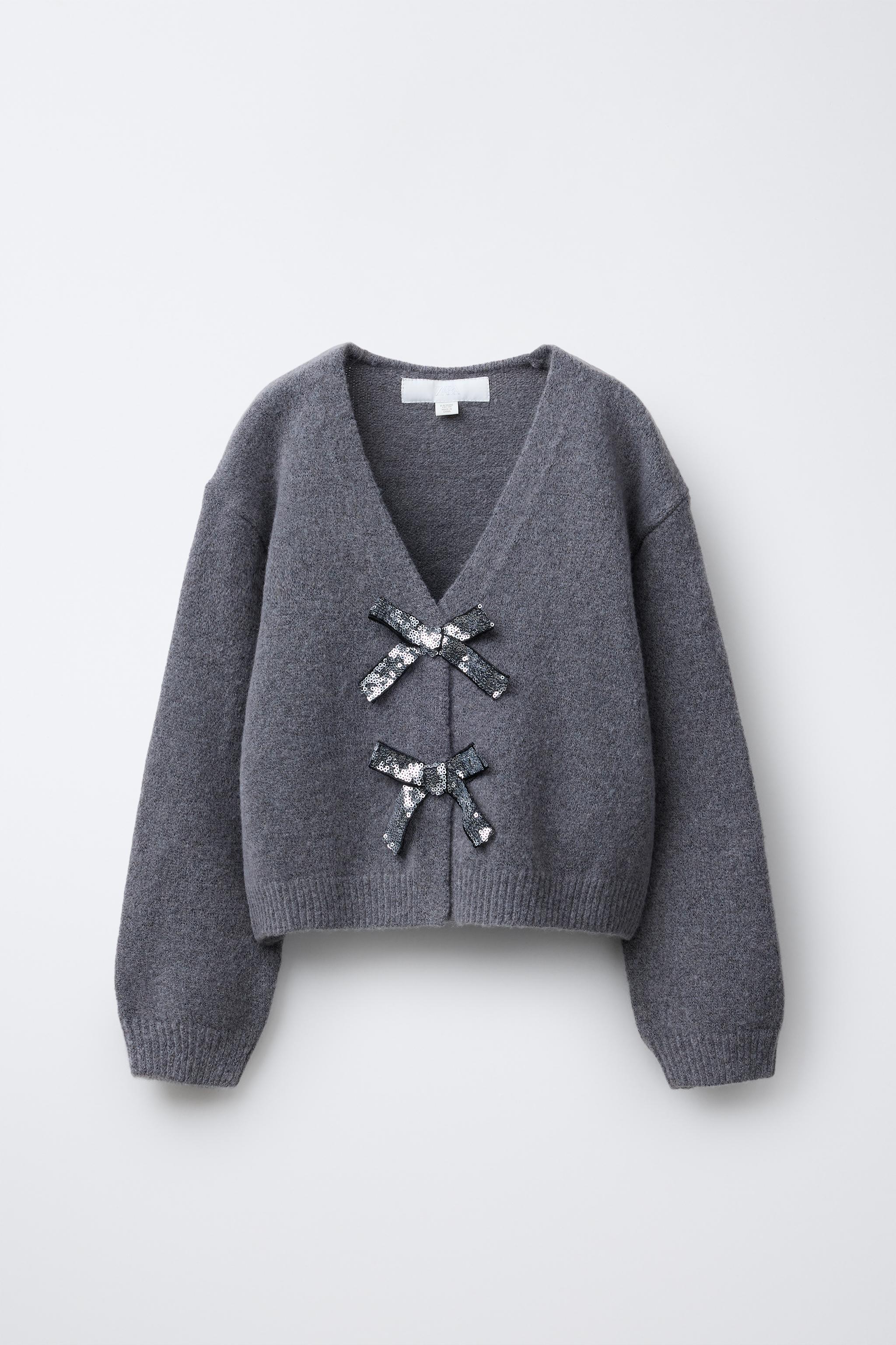 SPARKLY BOW V-NECK CARDIGAN