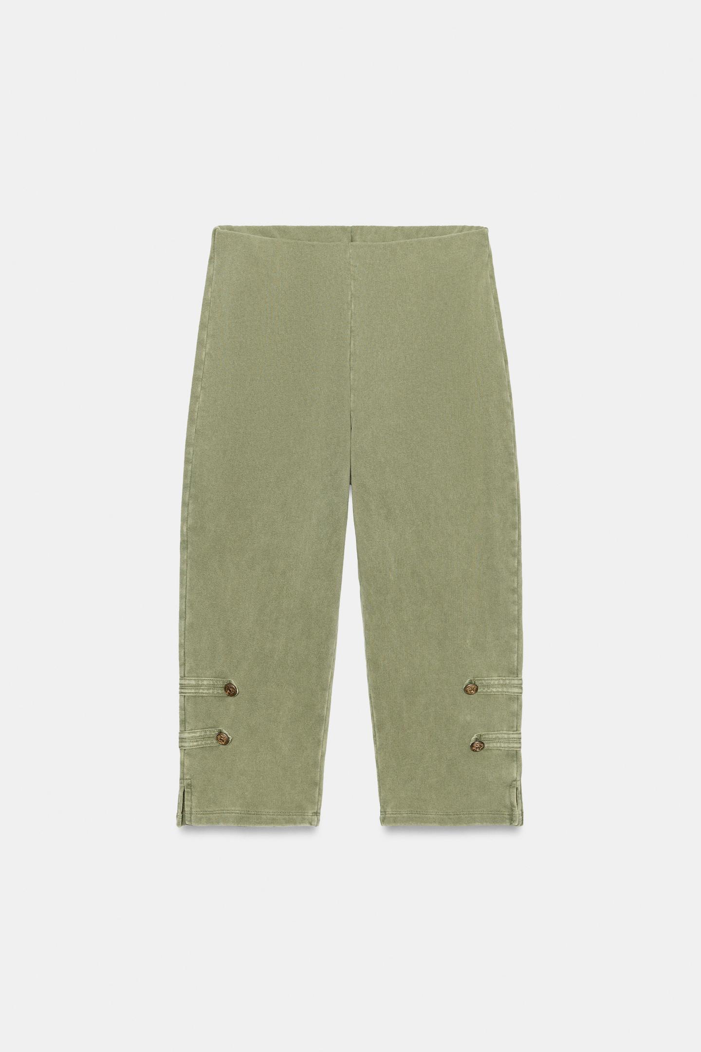 Женские брюки Zara Frog Fastening Capri, цвет: Зелёный — фото 4