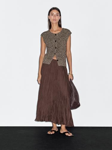 Zara Long flowing pleated skirt - Brown