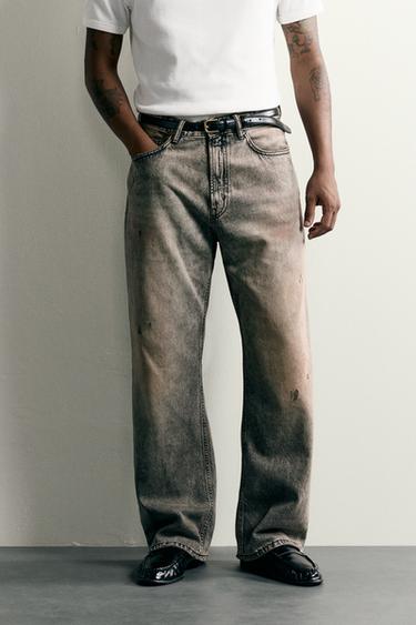 BAGGY FIT JEANS - Grey / Tan by Zara