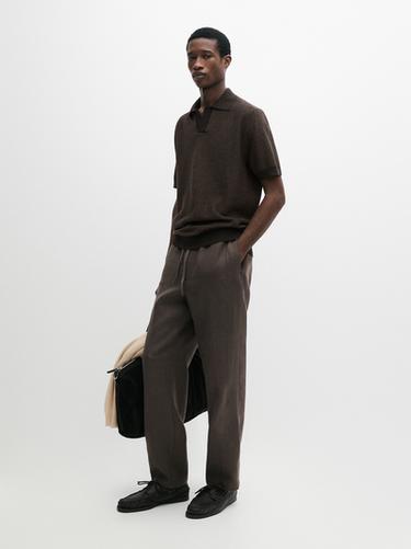 Zara Linen jogger fit trousers - Dark salmon