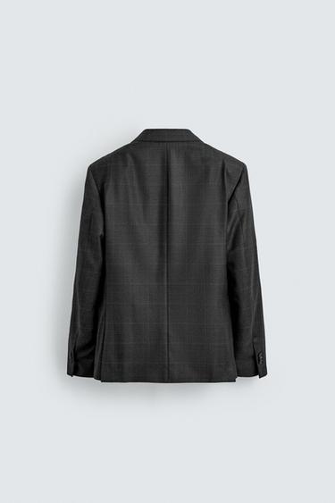 100% WOOL CHECK SUIT BLAZER - Dark grey marl by Zara - Image 7