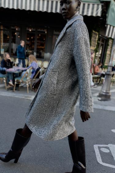 MANTEAU À CHEVRONS - Blanc / Noir de Zara - Image 5