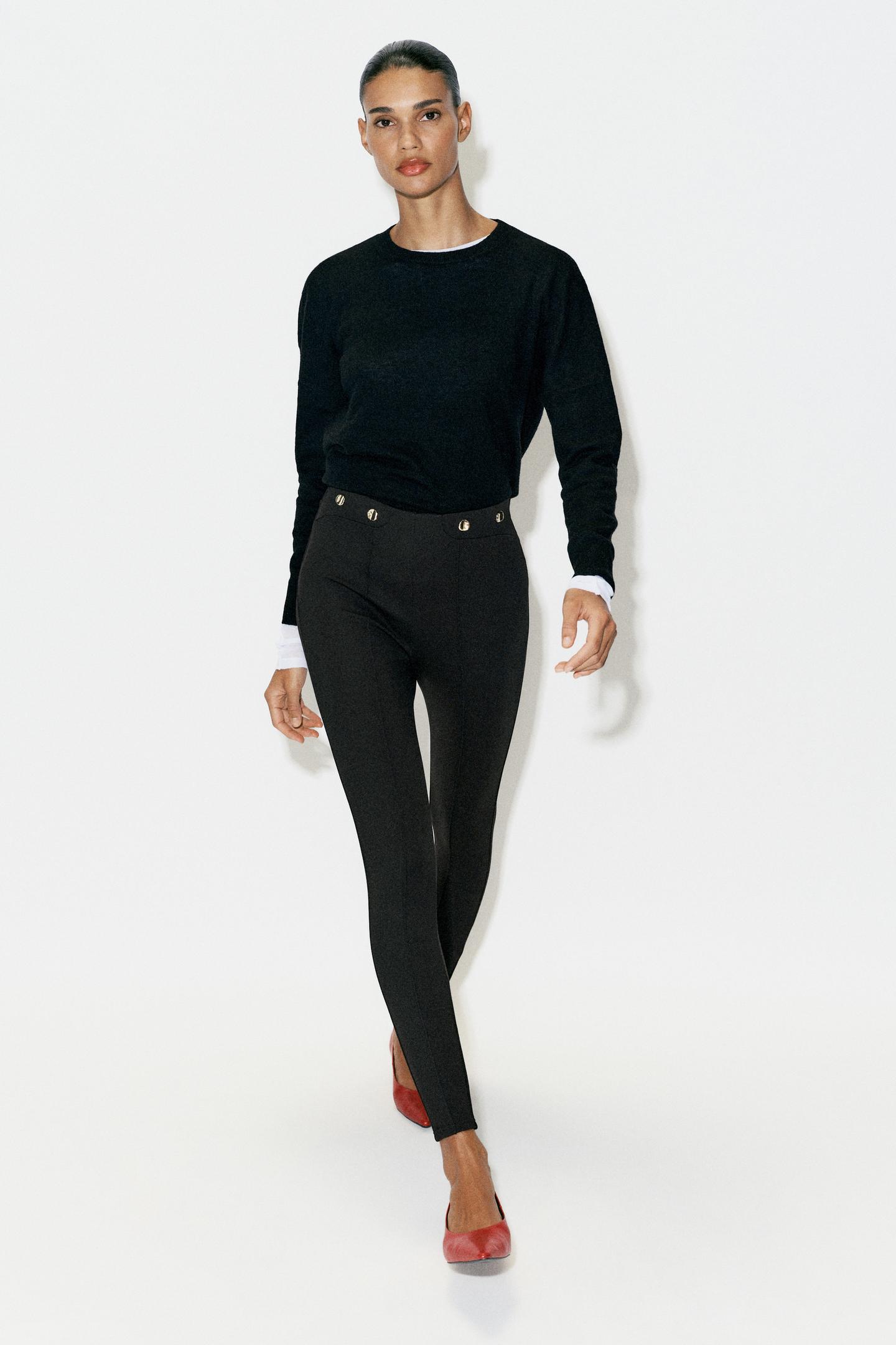 Женские леггинсы Zara Button, цвет: Чёрный — фото 4