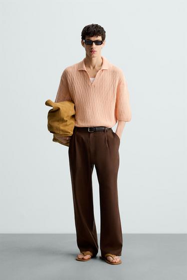 OPEN KNIT POLO SHIRT - Apricot by Zara - Image 0
