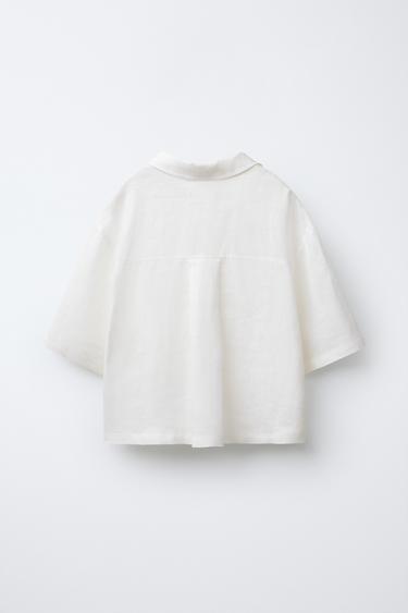 LINEN SHIRT WITH GEM BUTTONS - Oyster-white by Zara - Image 1