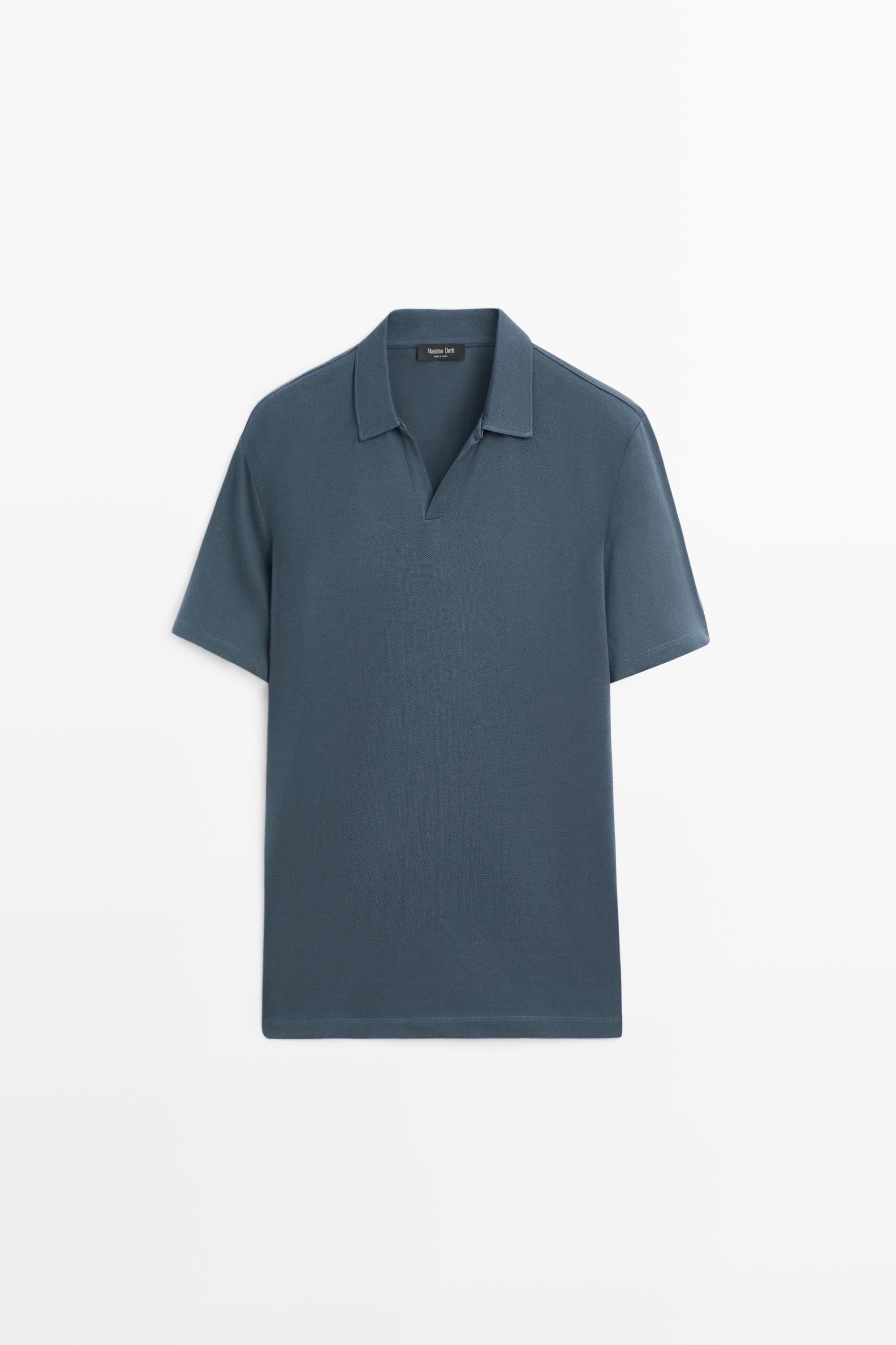 Micro-textured V-neck piqué polo shirt