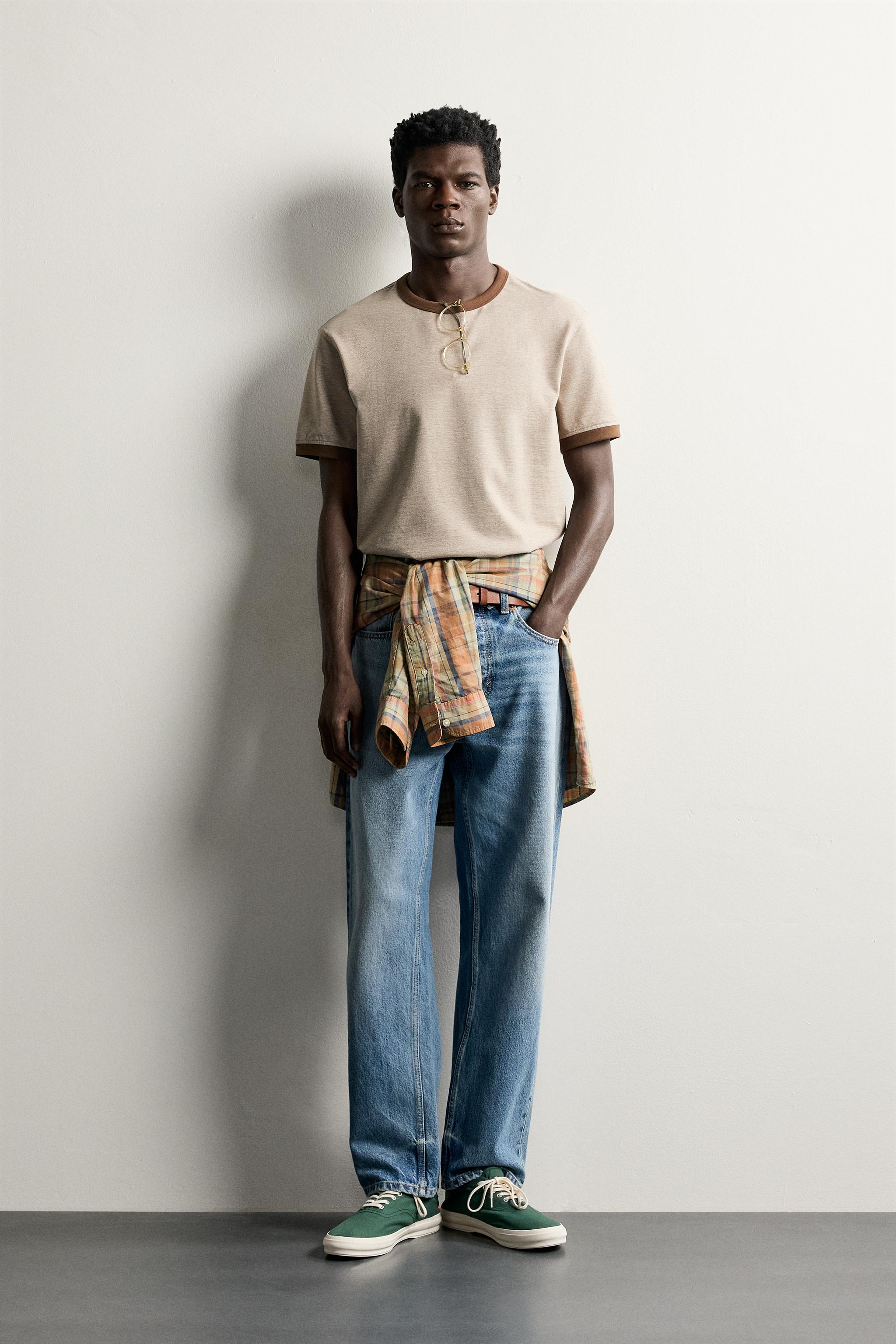 Мужские футболки Zara CONTRAST REGULAR FIT T-SHIRT