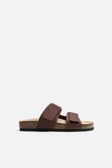 RUBBERISED DOUBLE-STRAP SANDALS - Burgundy Red by Zara