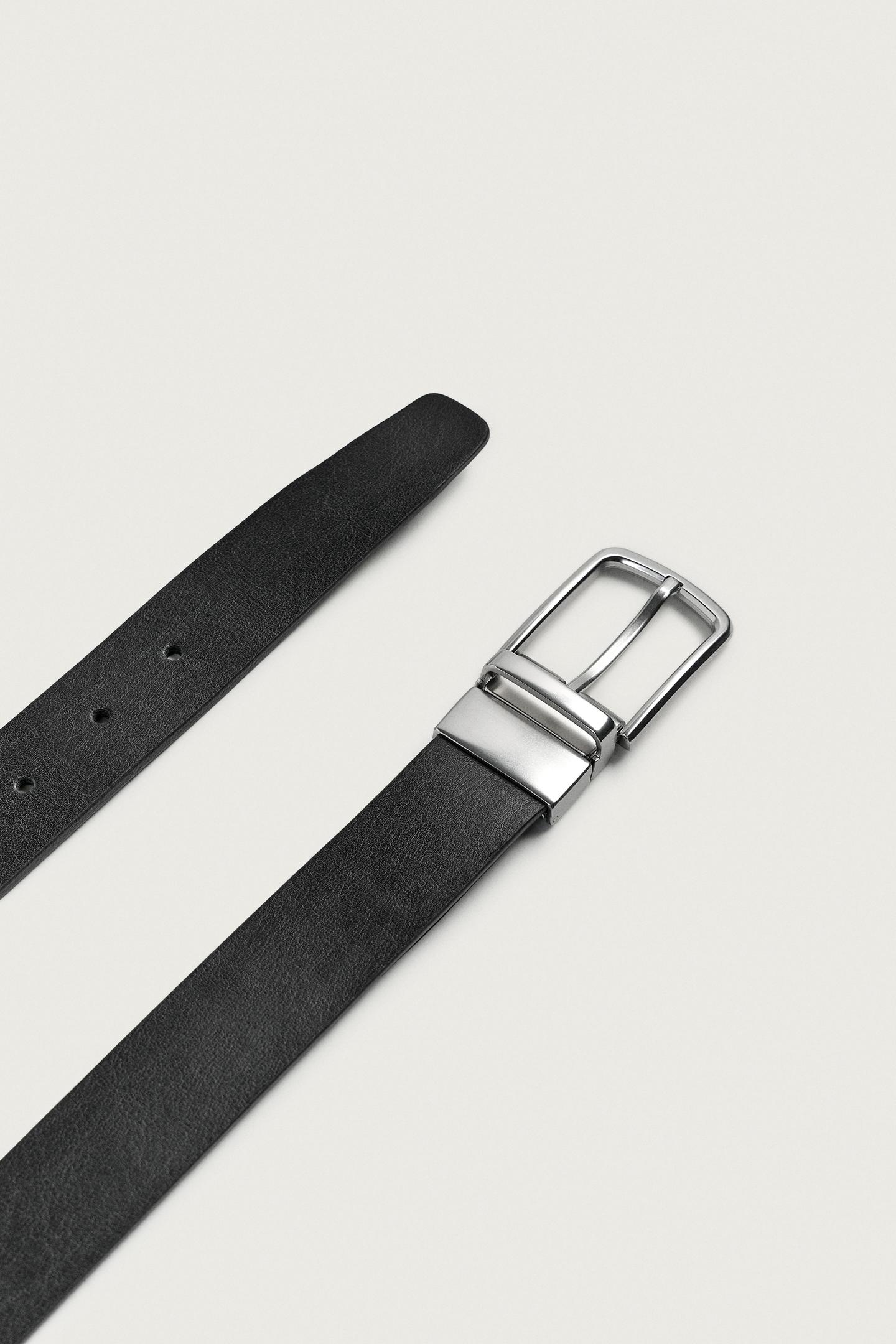 Мужской ремень Zara Reversible Leather Belt, цвет: Чёрный — фото 4