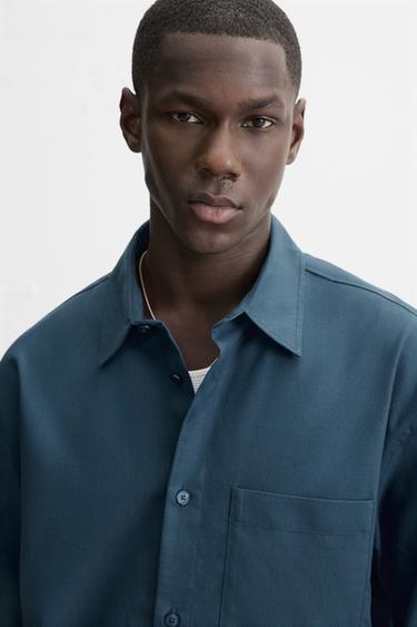LYOCELL - COTTON SHIRT - Petrol blue by Zara - Image 5