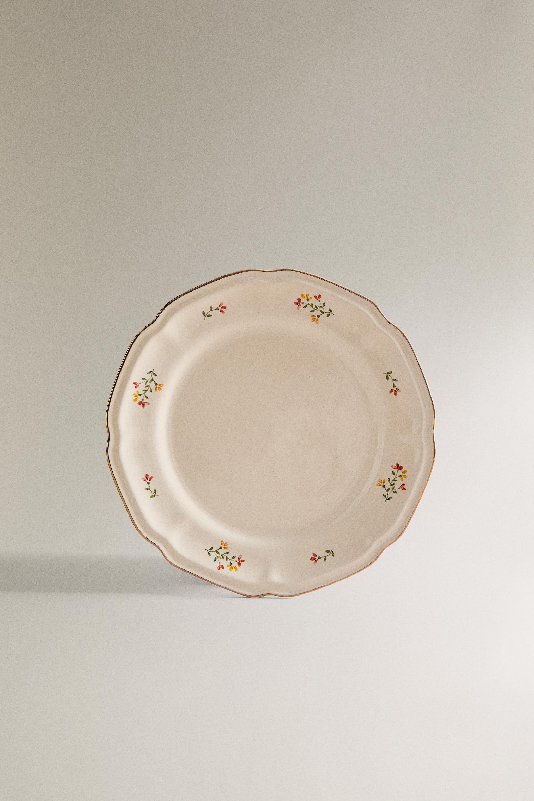 PORCELAIN DESSERT PLATE WITH FLORAL PRINT
