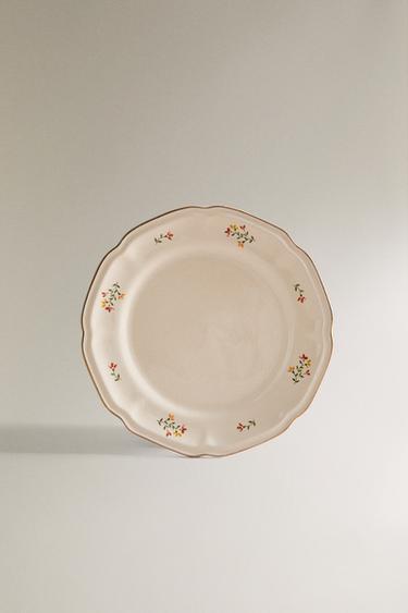 PORCELAIN DESSERT PLATE WITH FLORAL PRINT - Cream by Zara - Image 0