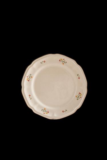 Zara PORCELAIN DESSERT PLATE WITH FLORAL PRINT - Cream - Image 0