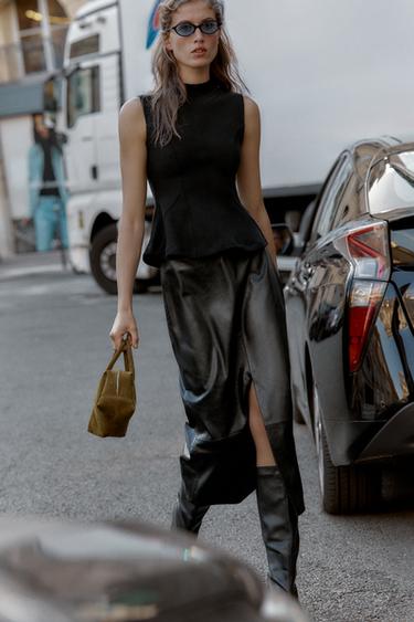Zara SOFT PEPLUM TOP - Black - Image 0