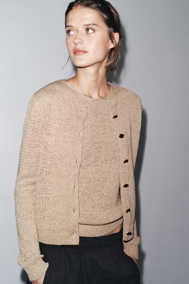 RUSTIC KNIT CARDIGAN - SAND/BROWN by Zara