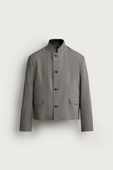 Zara 格紋短版合身西裝外套 - 沙色 / 黑色