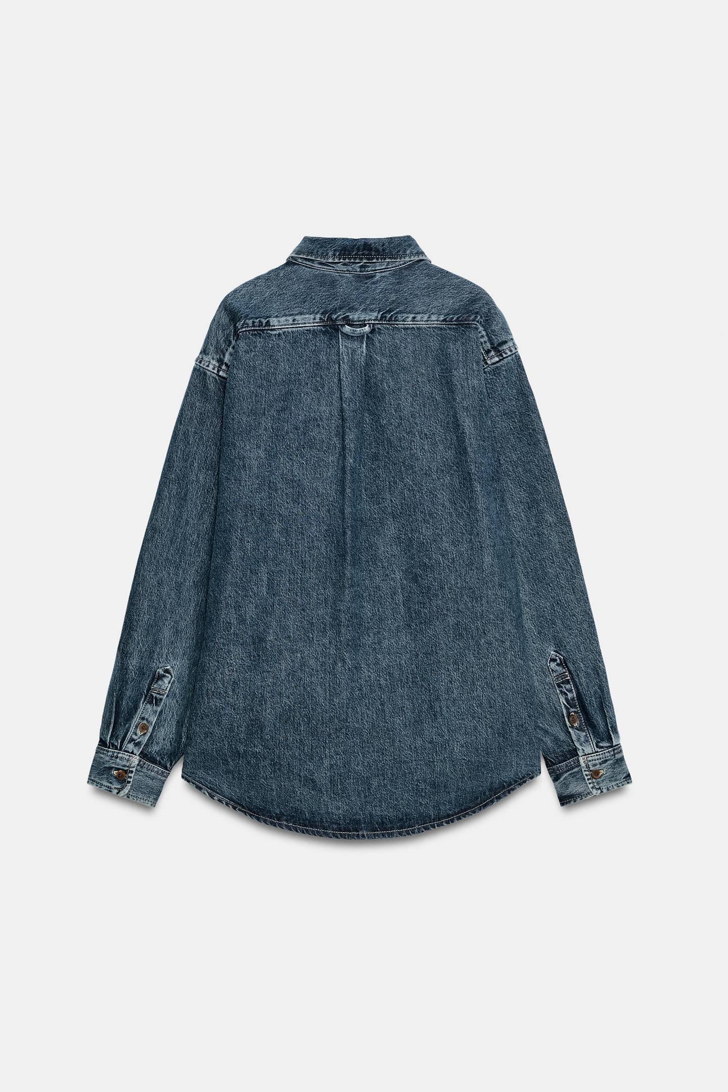 Женская рубашка Zara ZW Collection Denim Shirt, цвет: Синий — фото 7