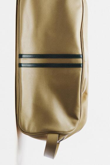 LEATHER SHOE BAG - Ecru / Green by Zara