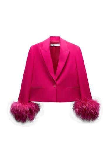 CROPPED BLAZER WITH FEATHERS