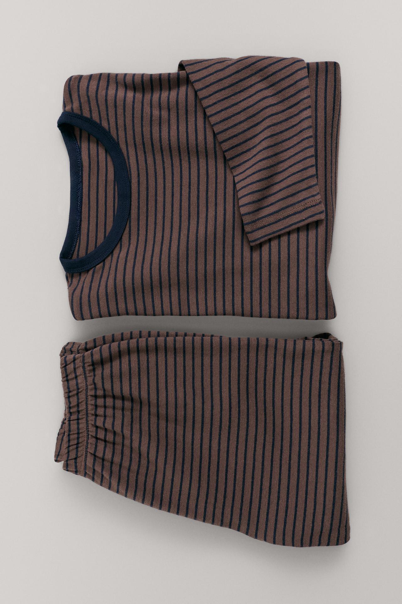 6-14 YEARS/ STRIPED PRINT PYJAMAS — Brown