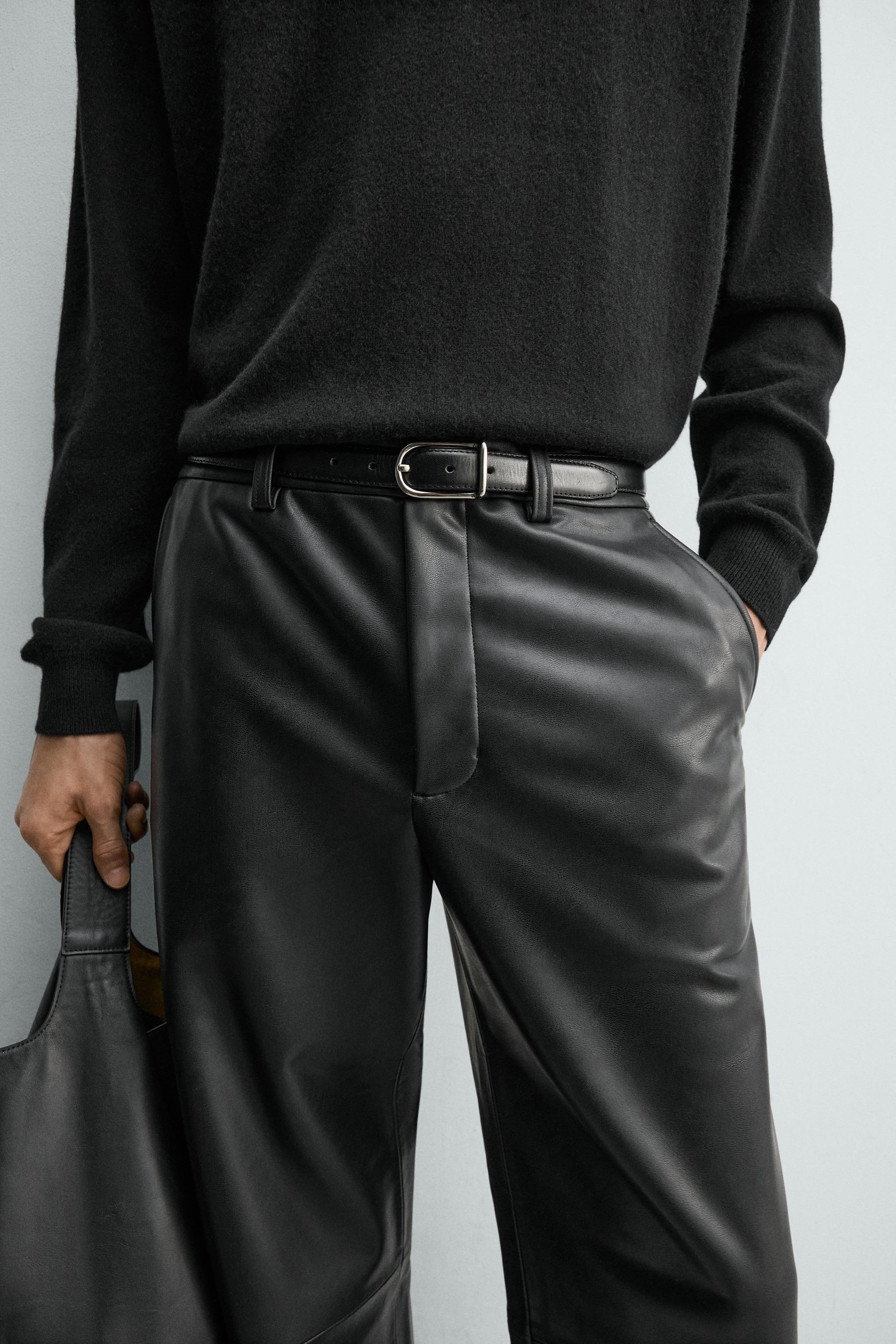 リラックスフィット フェイクレザーパンツ - ブラック | ZARA Japan / 日本