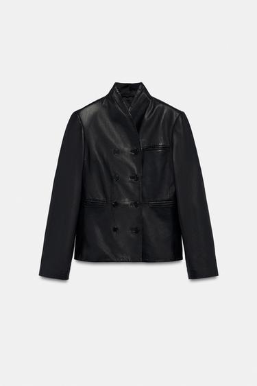DOPPELREIHIGER BLAZER AUS 100% LEDER ZW COLLECTION - Schwarz von Zara
