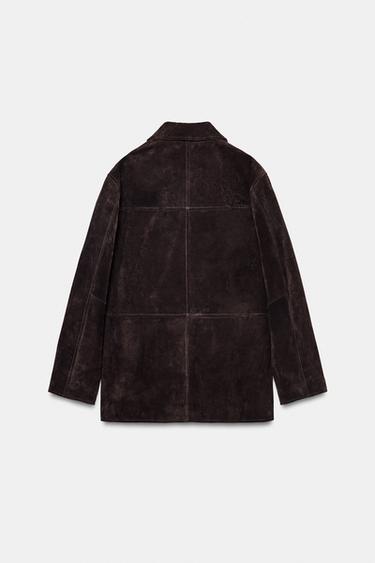 Zara 100% LEATHER SUEDE JACKET - Brown