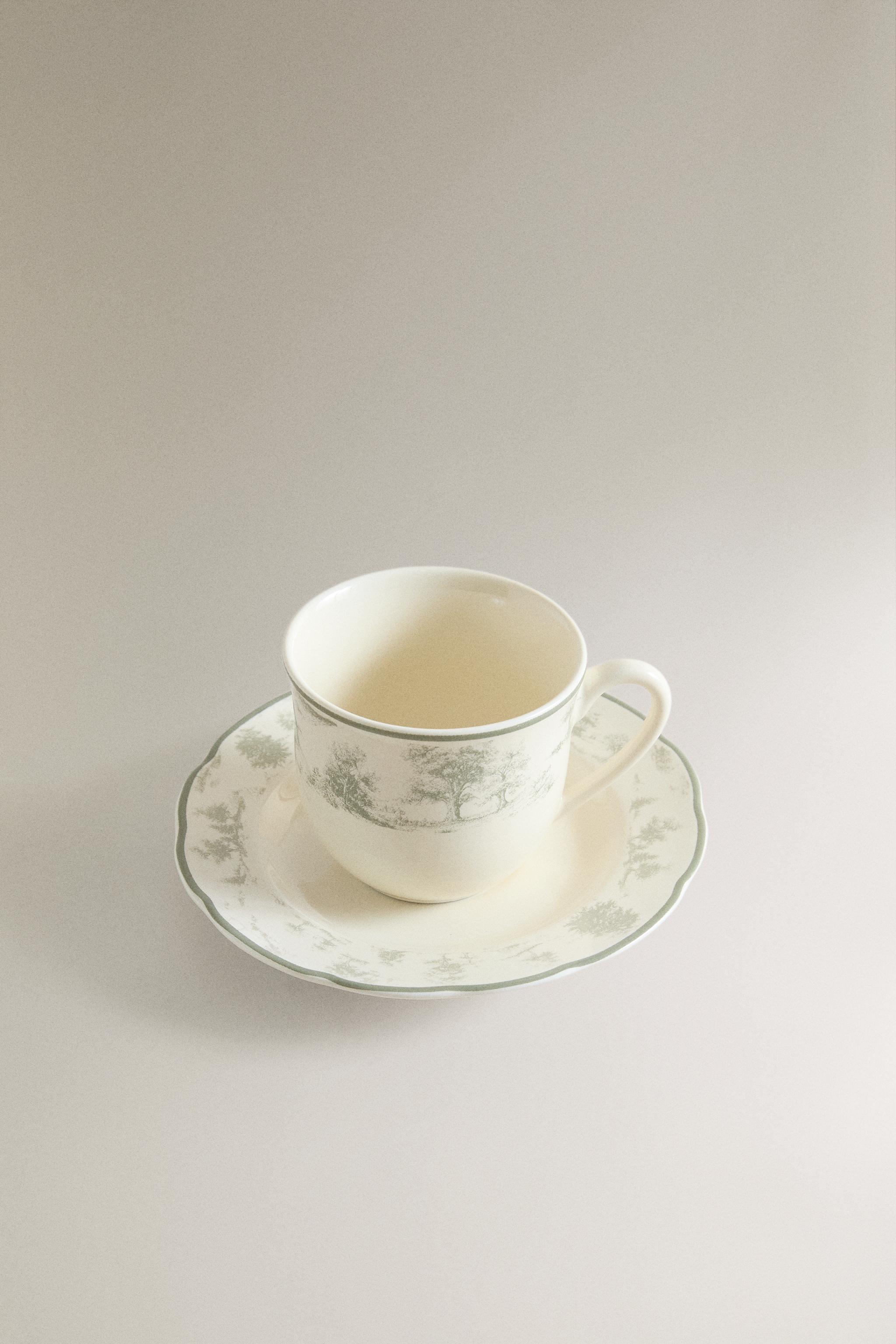 TOILE PORCELAIN COFFEE CUP AND SAUCER — Grey
