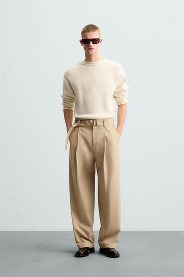 Zara PLEATED PANTS WITH BELT - taupe brown