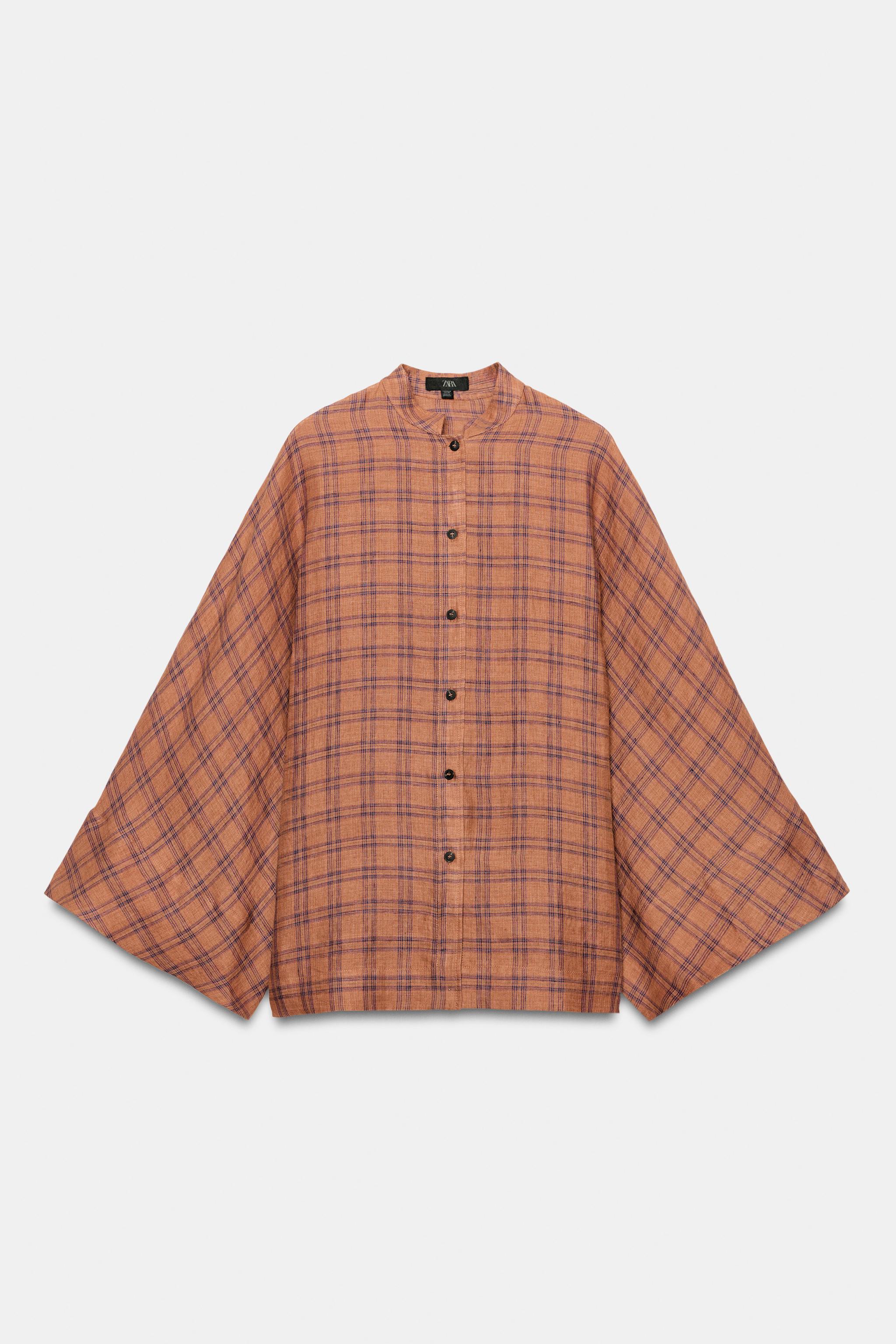 Женские рубашки Zara CHECKED LINEN SHIRT ZW COLLECTION — фото 4