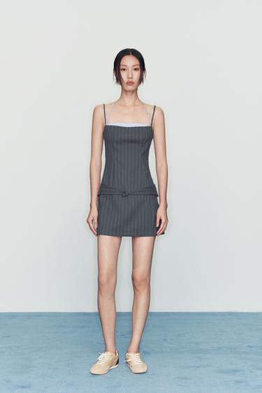 Zara 條紋拼接洋裝 - 藍色 / 灰色 - 圖片 0