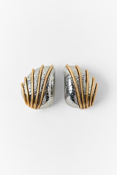 Zara STRIPED COMBINATION EARRINGS - Gold / Silver