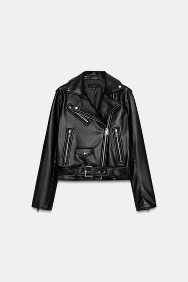LEATHER-EFFECT BIKER JACKET - Black by Zara