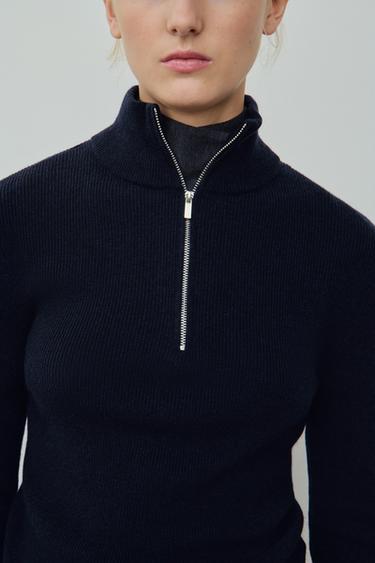 100% WOOL ZIP-UP JUMPER - Navy blue by Zara - Image 0