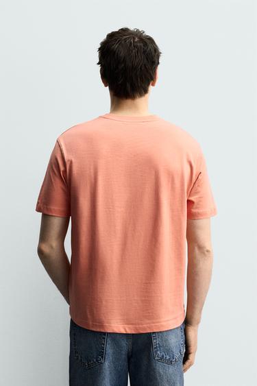 REGULAR FIT EMBROIDERED CONTRAST T-SHIRT - Coral by Zara - Image 2