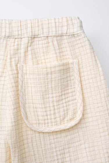 PANTALON BAGGY TEXTURÉ À CARREAUX - Écru de Zara - Image 3
