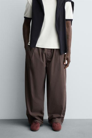 Zara BALLOON 版型打褶長褲 - 棕色