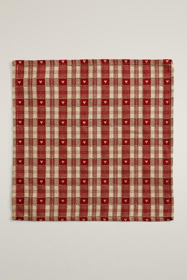 CHRISTMAS CHECK AND HEART COTTON NAPKINS (PACK OF 2) — Red 2